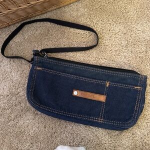 Rare vintage Diesel Navy Corduroy Wristlet with Tan Leather Accent